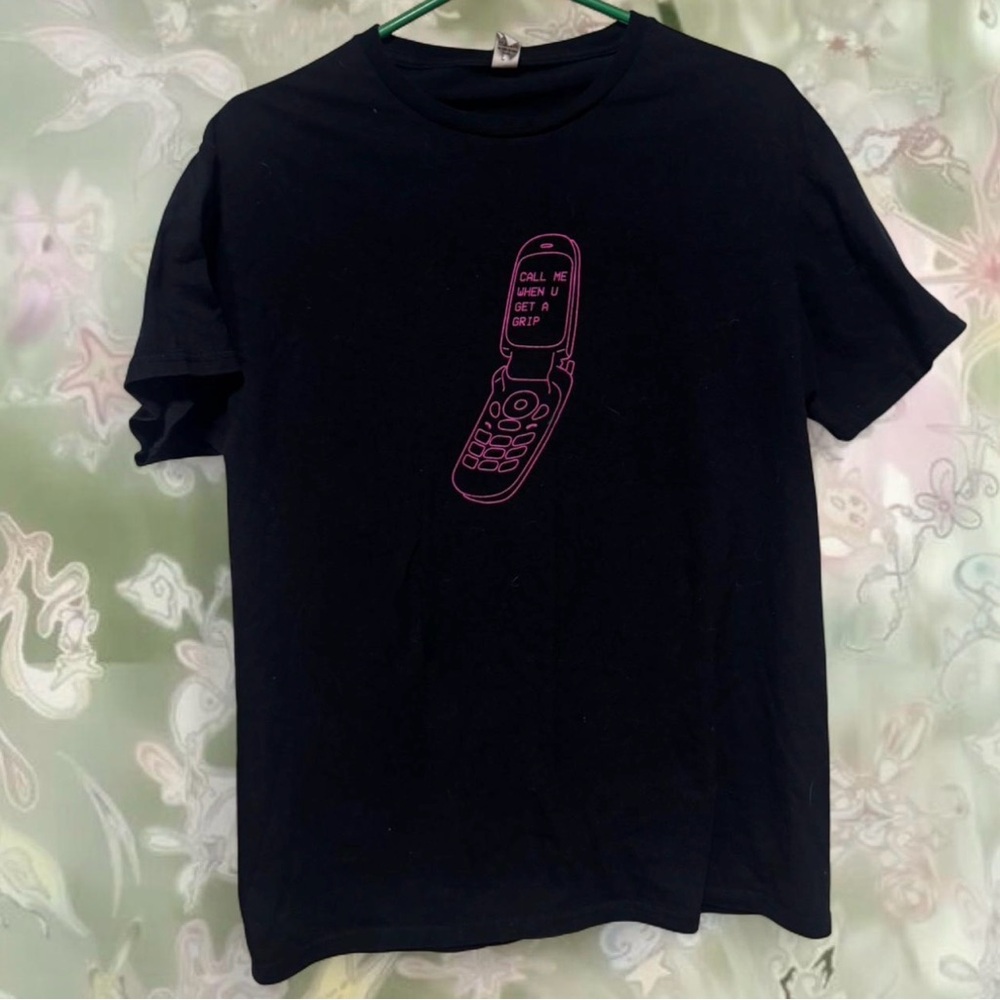“Call Me When U Get a Grip” Flip Phone Graphic Tee | Black | Women’s M